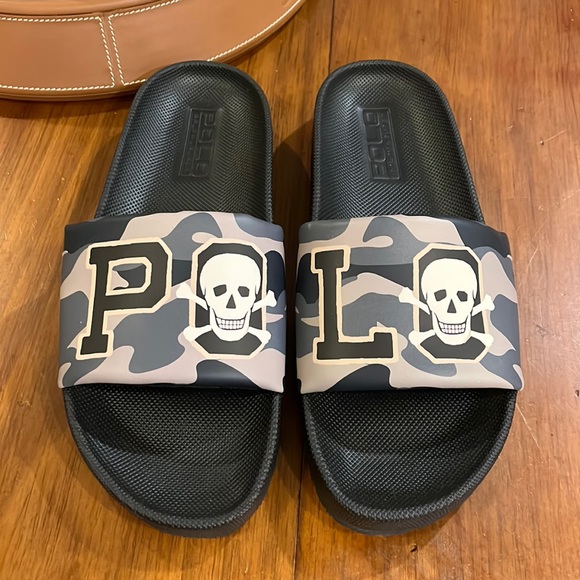 Polo Ralph Lauren Cayson Camo Skull black Slides Sandals Shoes new Mens Sizes - Picture 6 of 14